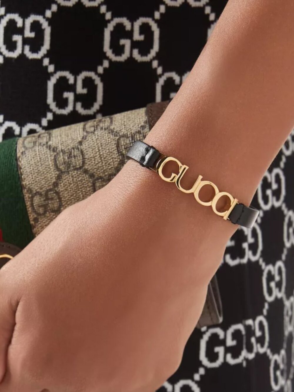 GUCCI BRACELET LEATHER w GOLD TONE METAL LOGO SIGNATURE SCRIPT sz S SMALL